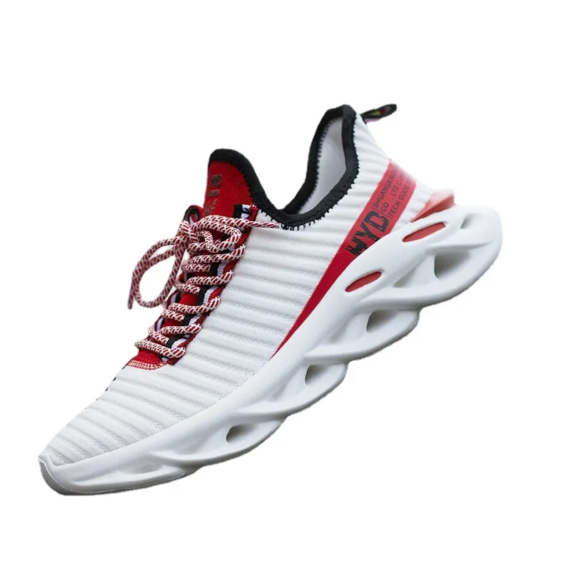 Men's Shock Absorption Sneakers Breathable Sports Shoes Flying Woven Hollow Blade Bottom Ultralight Leisure Footwear