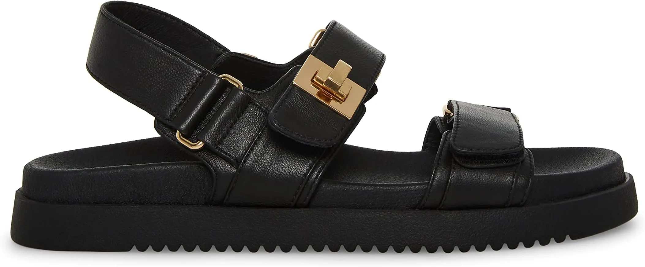 Mona Sandal Steve Madden Flat Sandals, Black Leather