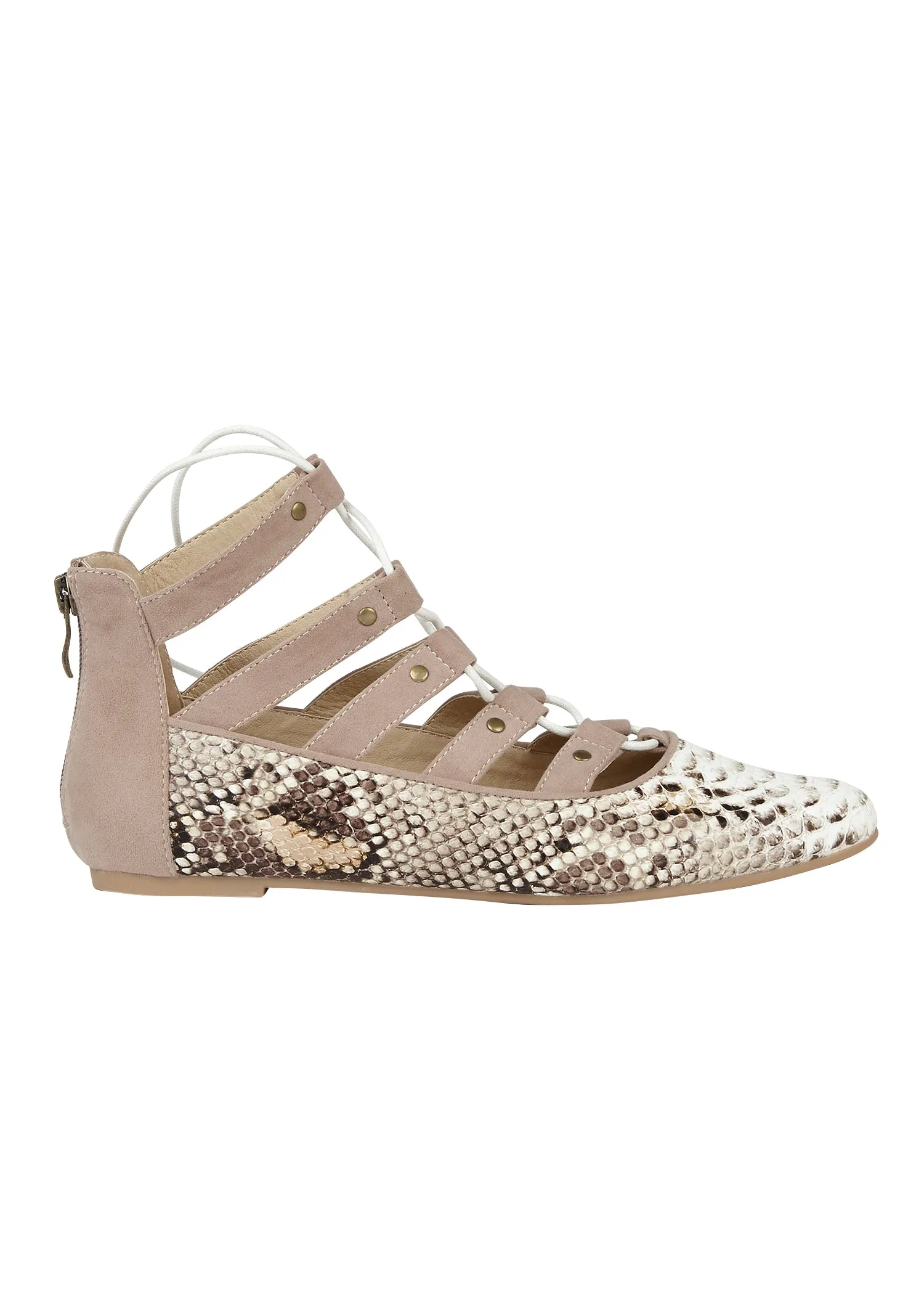 Nude Snake Pattern Flat Shoes