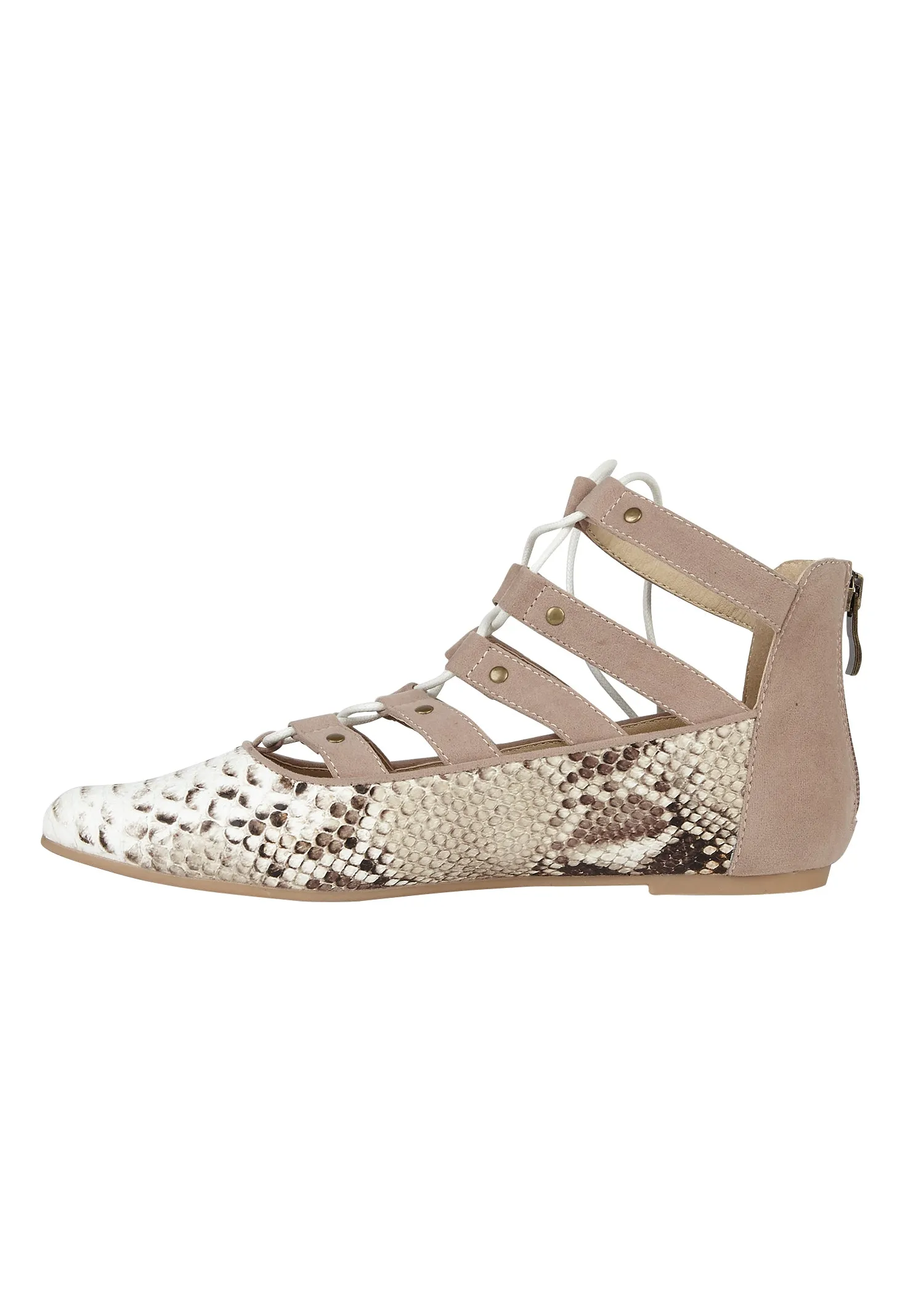 Nude Snake Pattern Flat Shoes