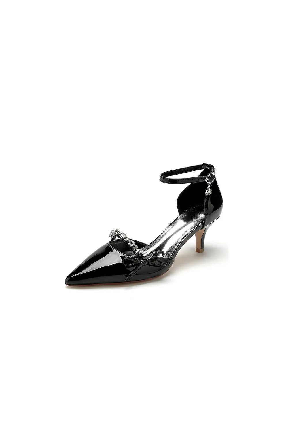 Patent Leather Mirror Finish With Rhinestone Pointed Toe Stiletto Heel