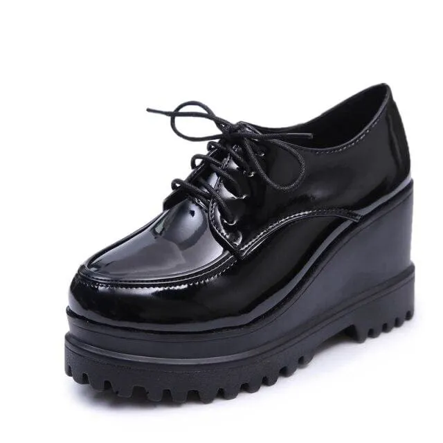 Patent Leather Tassels Women Creepers Platform Casual High Heels