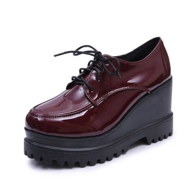 Patent Leather Tassels Women Creepers Platform Casual High Heels