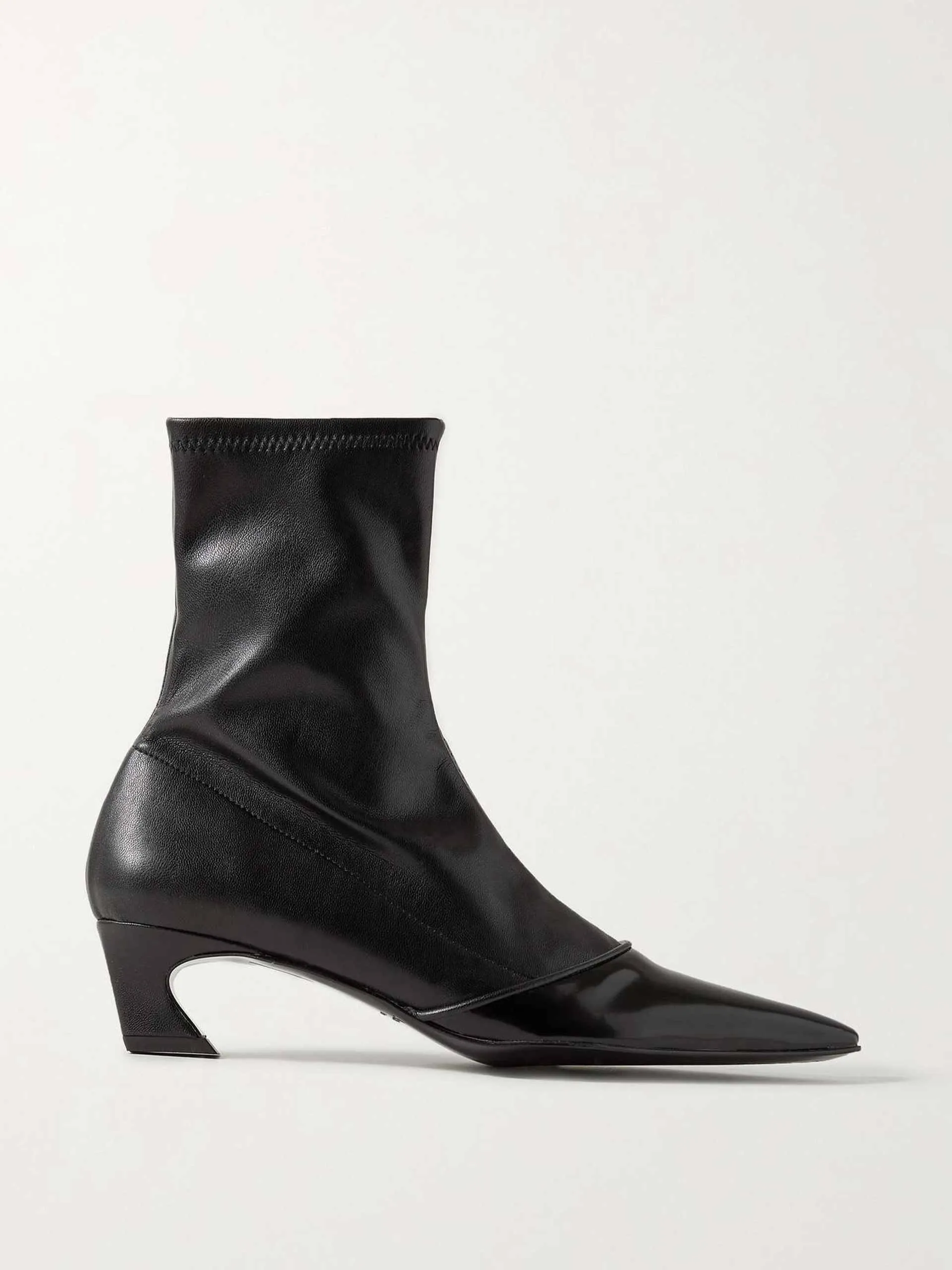 Patent-trimmed faux leather ankle boots