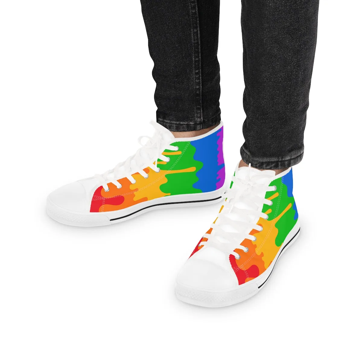 Rainbow Pride Drip Rainbow Flag LGBTQ High Top Sneakers Unisex Size