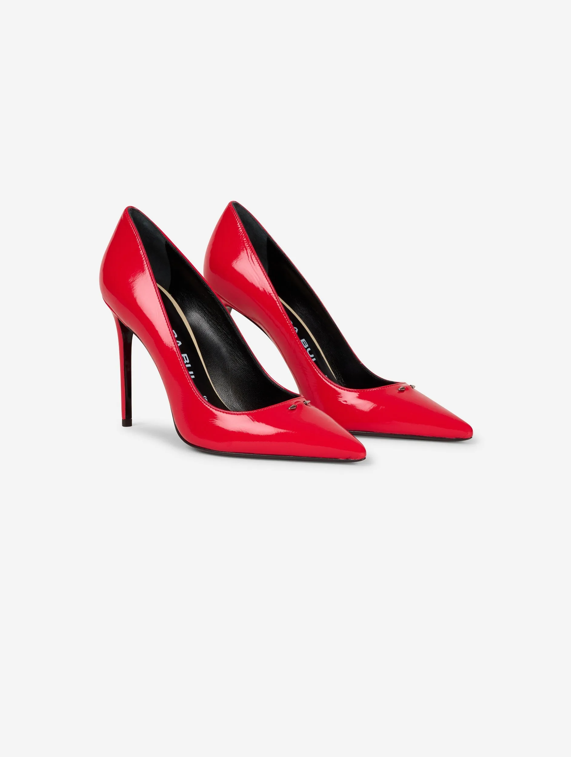 Red patent leather stilettos