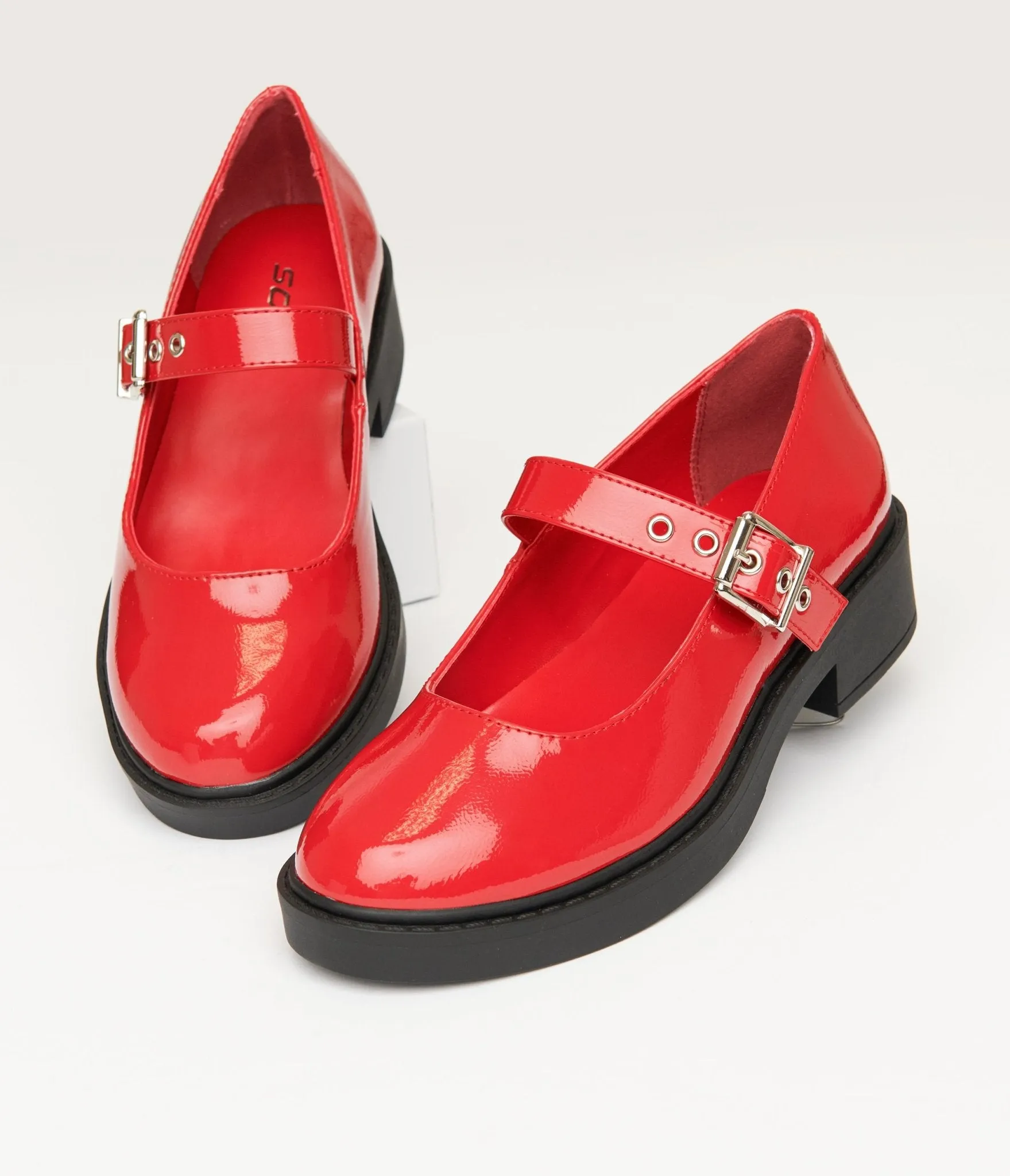 Red Patent Leatherette Mary Jane Platforms