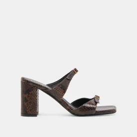 SHANE HEELS DK BROWN SNAKE EMBOSSED