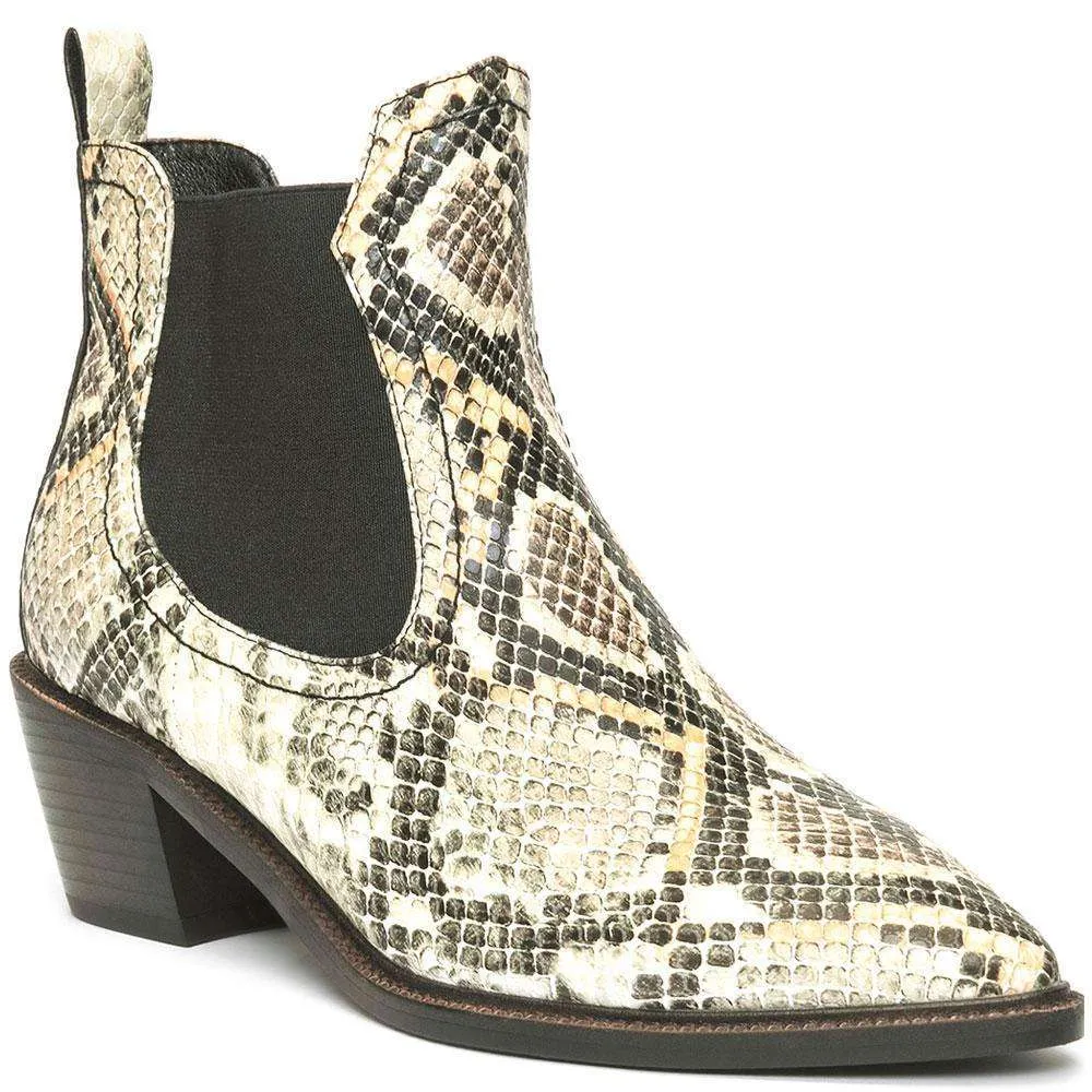 Snakeskin Cuban Heel Ankle Boot Betsy Beige