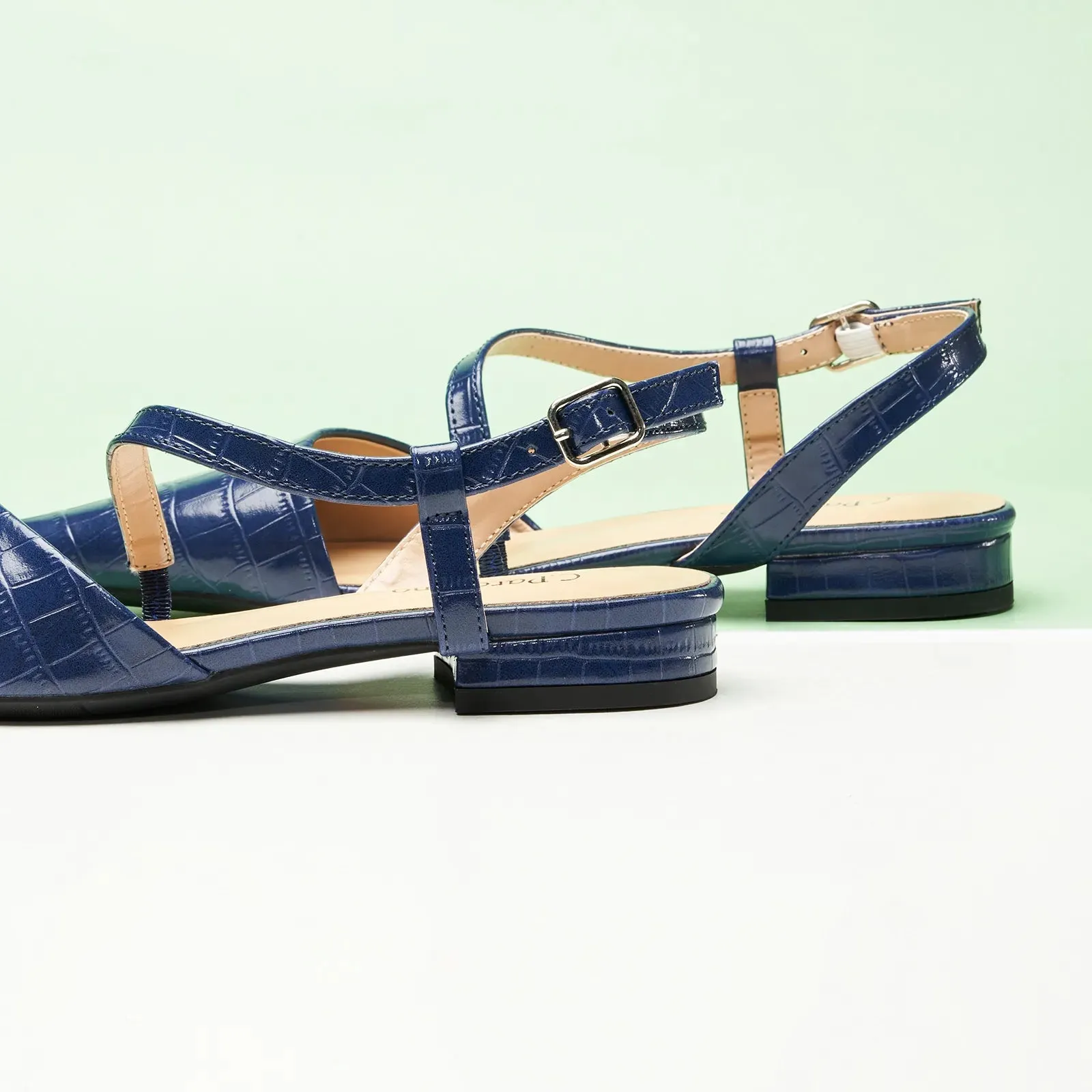 Strap-Around Slingback Flats (Freya) Navy