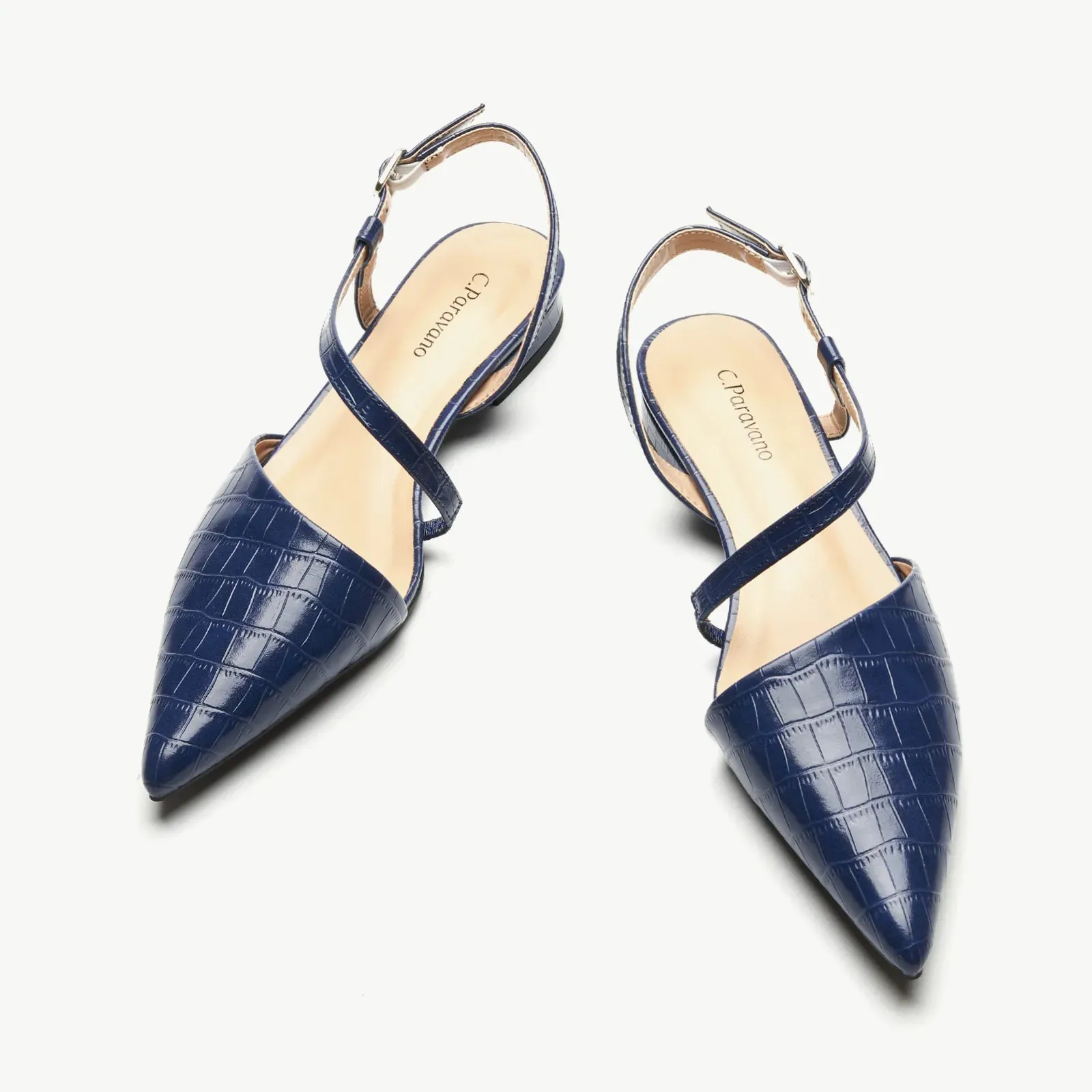 Strap-Around Slingback Flats (Freya) Navy