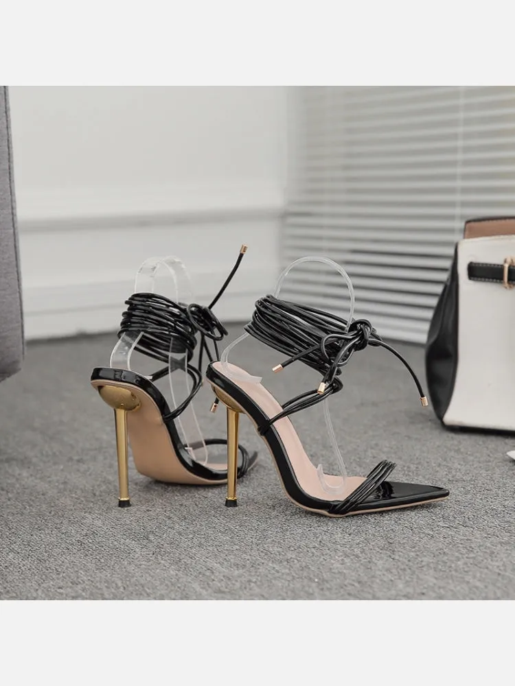 Strappy Gold Heels Stilettos