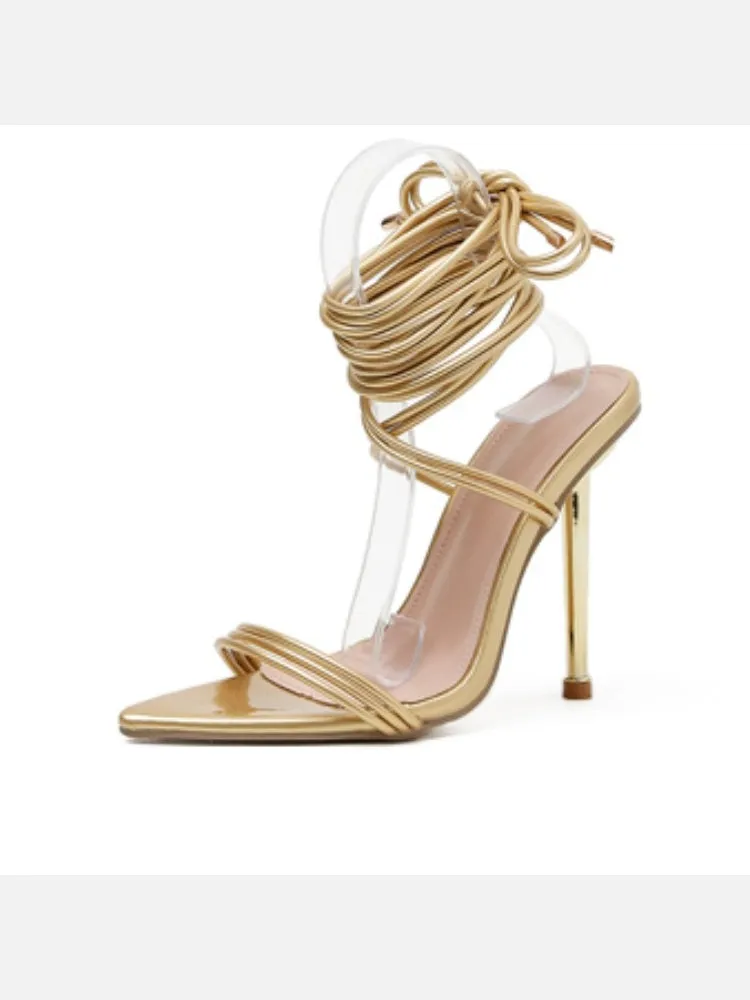 Strappy Gold Heels Stilettos