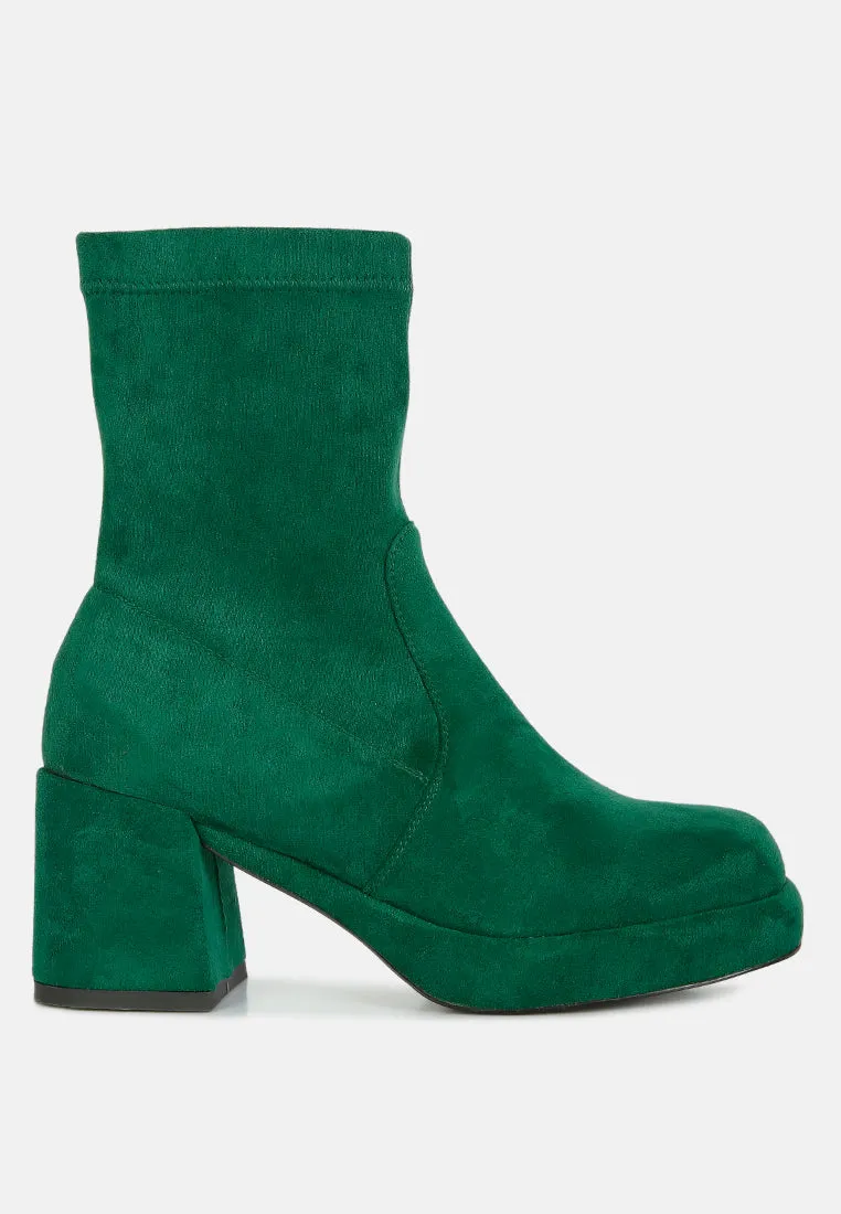 Two-Cubes Suede Platform Ankle Boots | Green or Black | London Rag