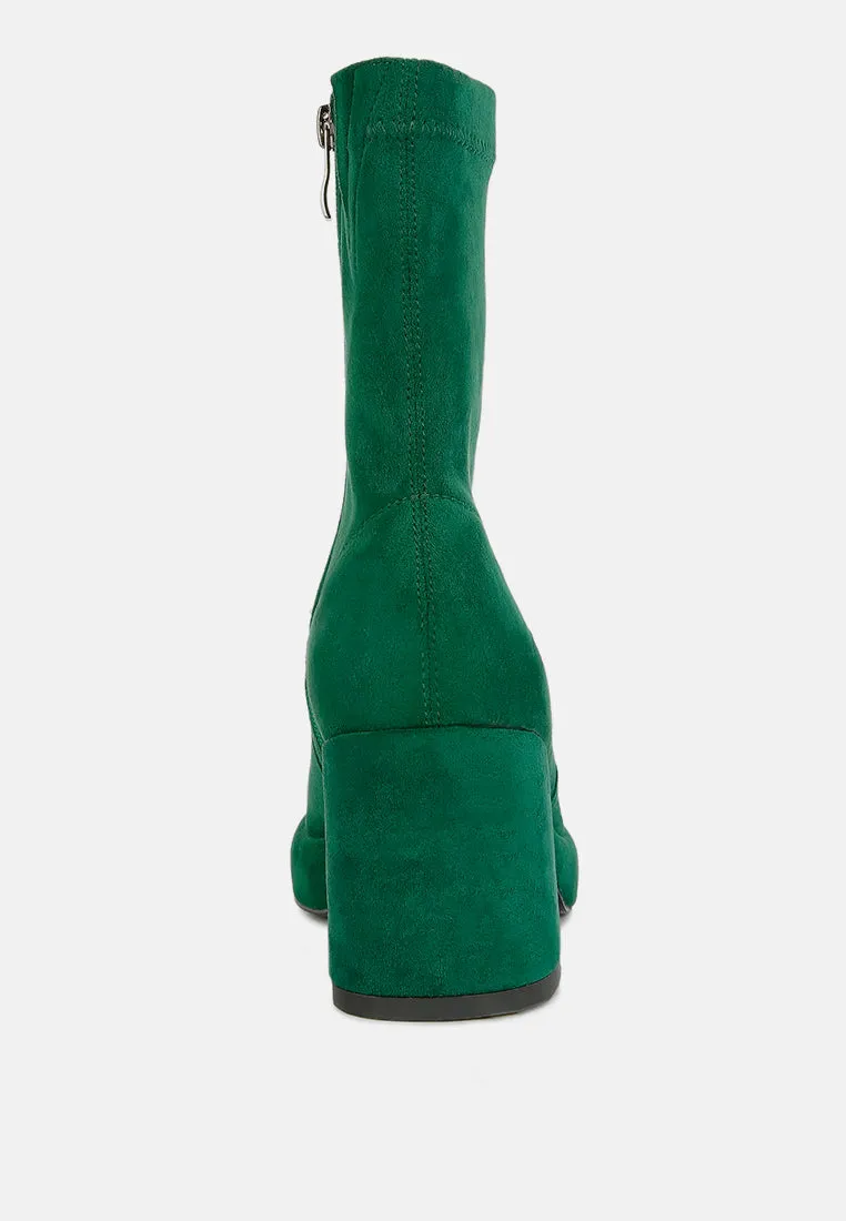 Two-Cubes Suede Platform Ankle Boots | Green or Black | London Rag