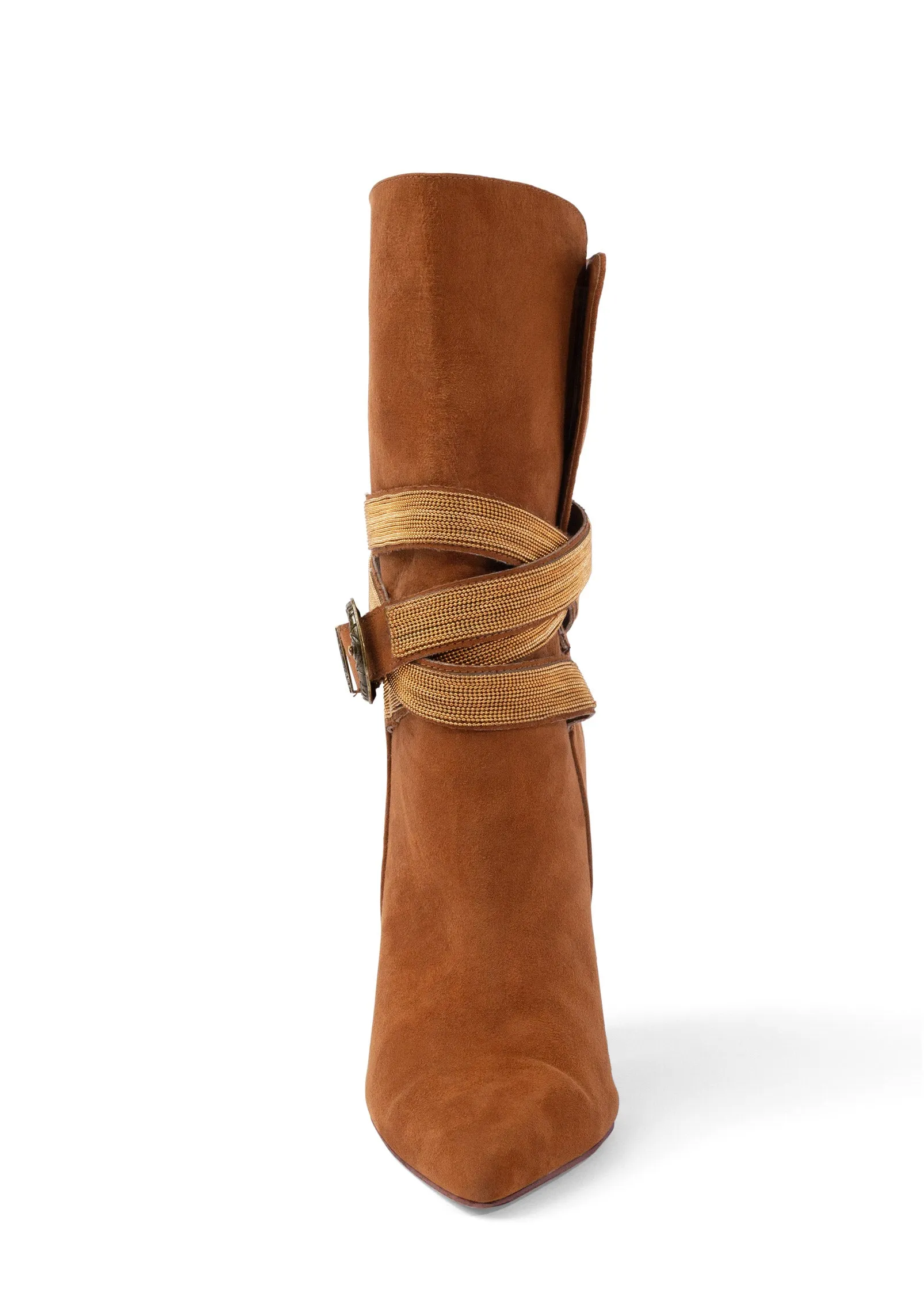 Western Buckle Wrap Boots - Cognac