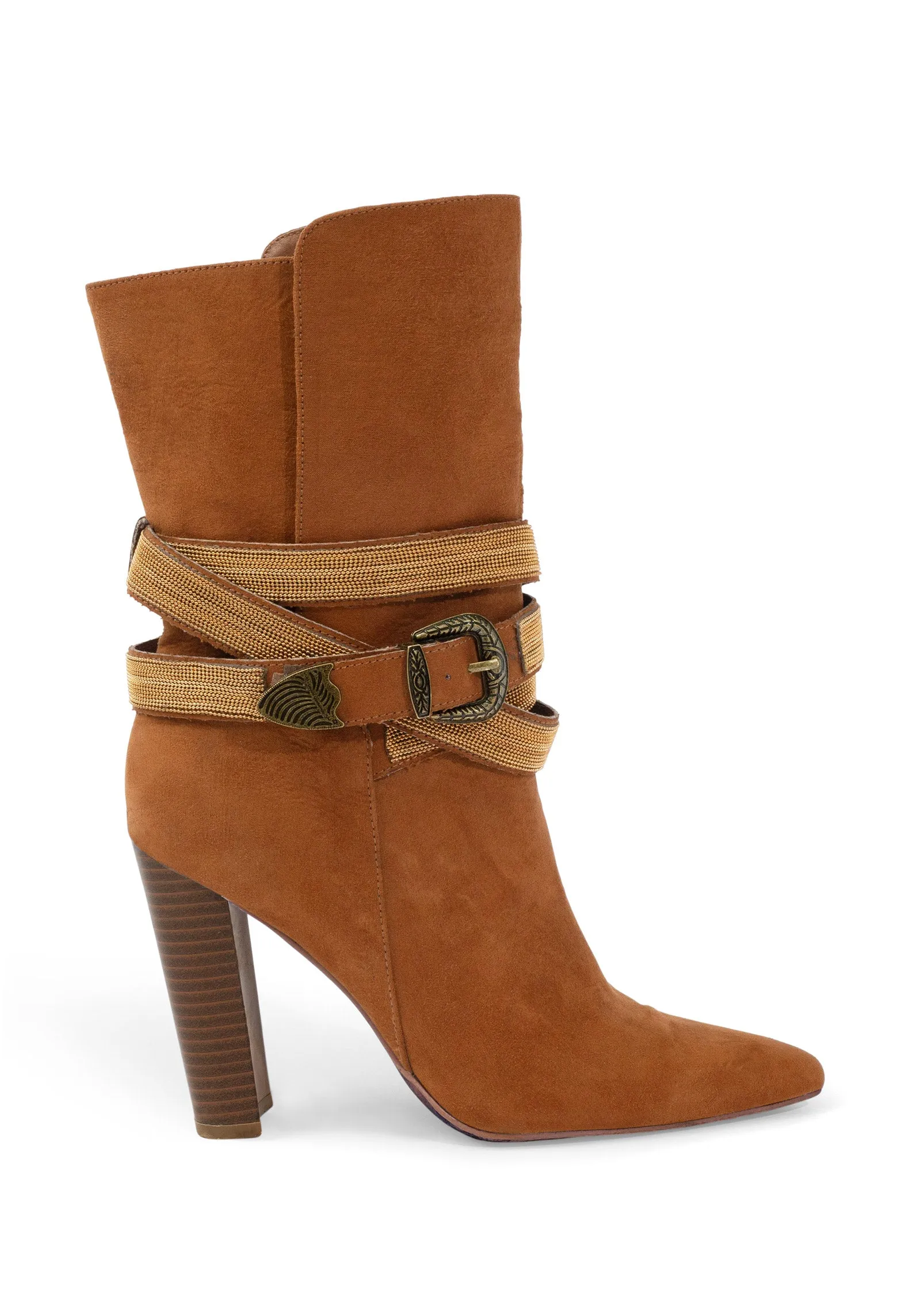 Western Buckle Wrap Boots - Cognac