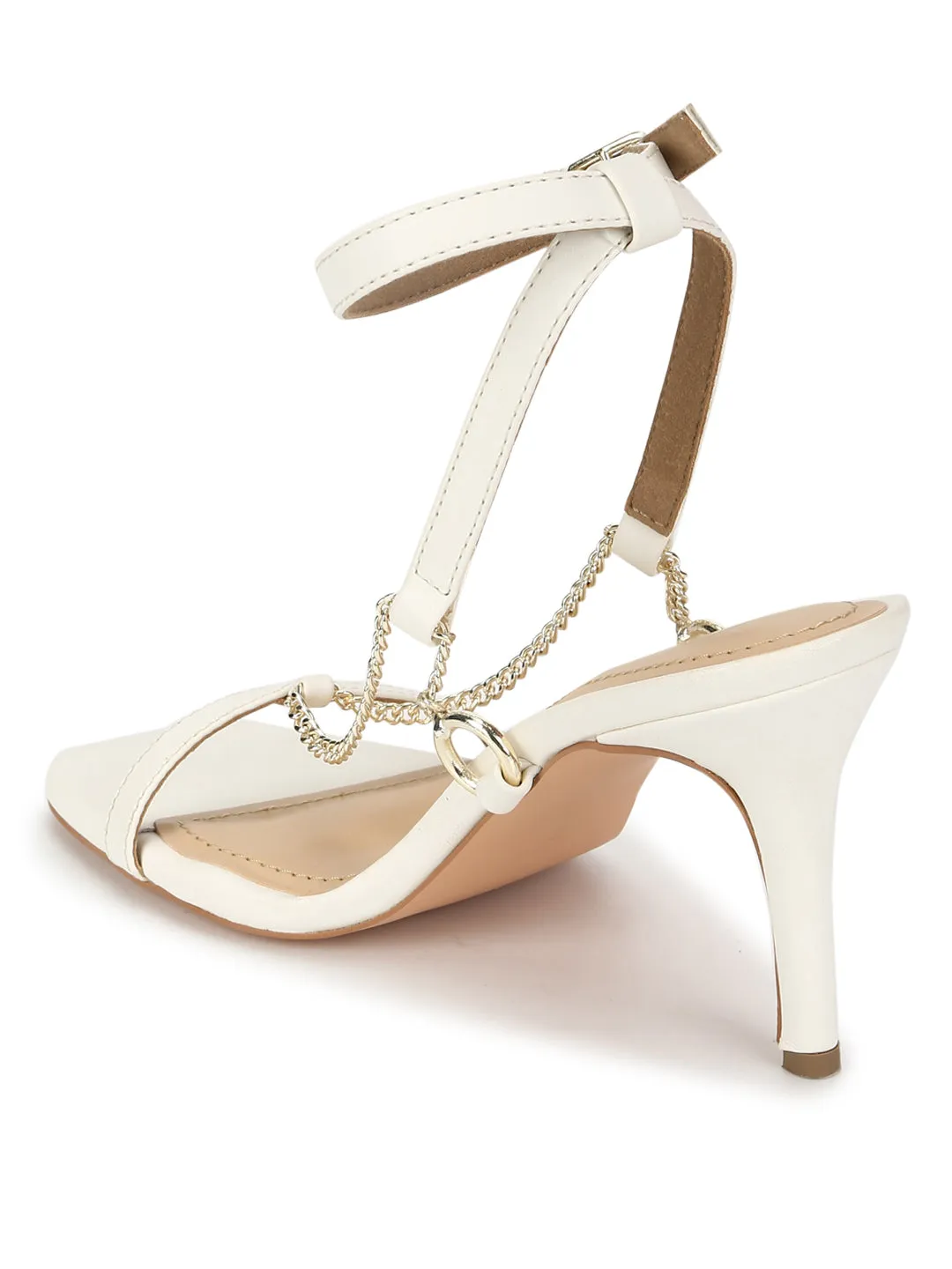 White PU Gold Chained Strappy Stilettos