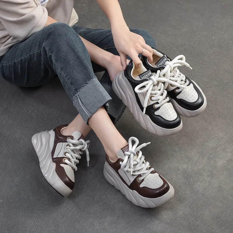 Women Fashion Patchwork Leather Chunky Platform Shoes