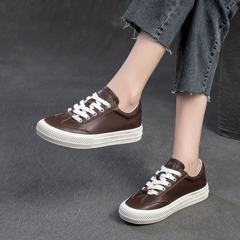 Women Leather Flat Low Top Casual Shoes