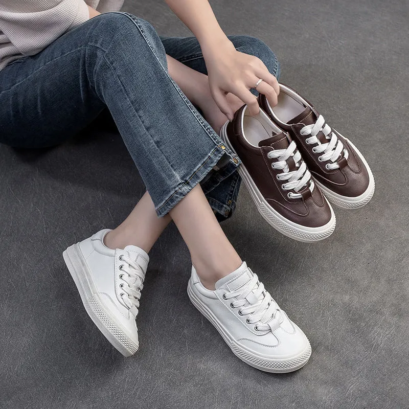 Women Leather Flat Low Top Casual Shoes