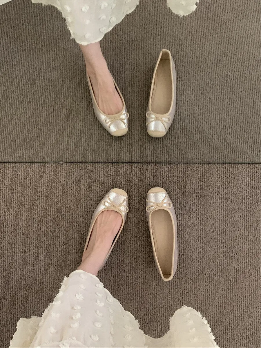 Women Minimalist Mary Jane Flats, Ballerina Retro Flats Shoes, Plain Toe Flats for Women, Ballet Point Toe Pink Beige Silver Black Shoes