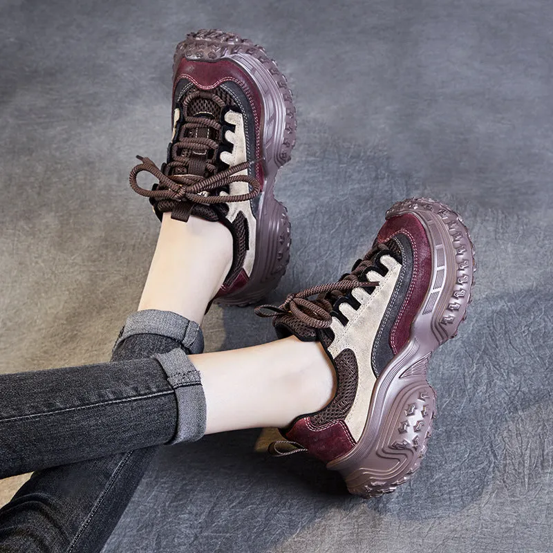 Women Patchwork Leather Casual Chunky Platform Shoes