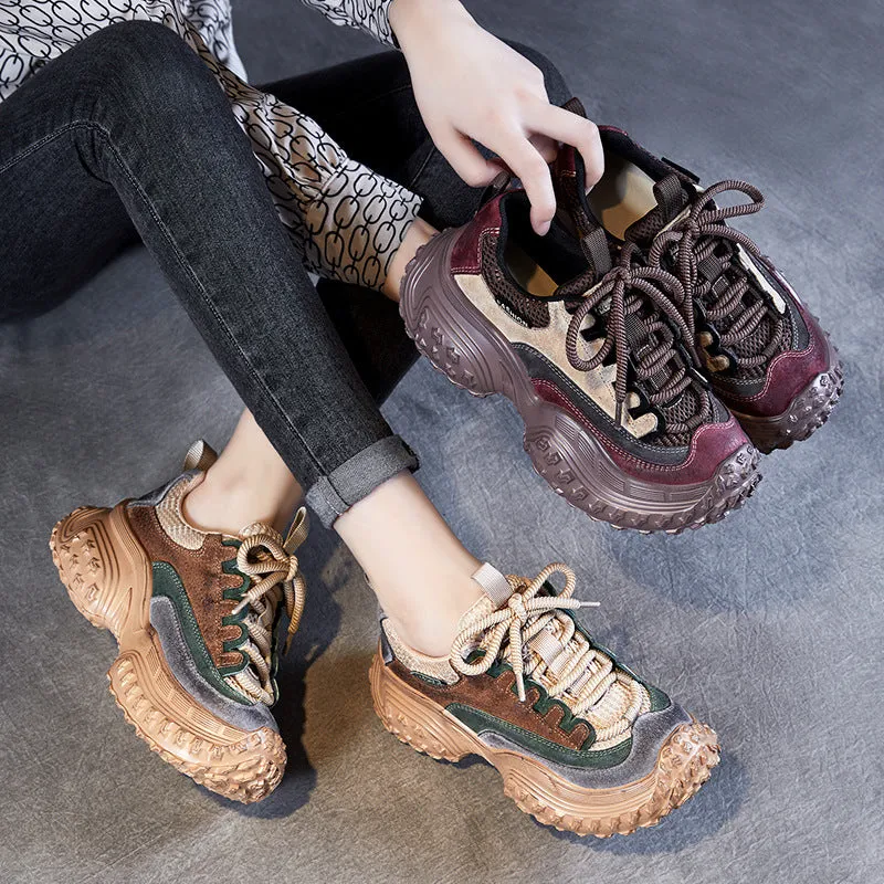 Women Patchwork Leather Casual Chunky Platform Shoes